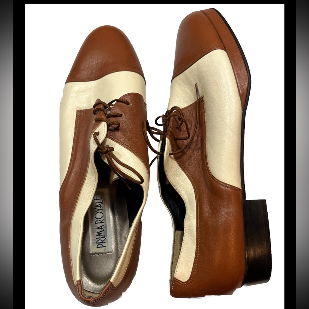 New Prima Royale JAZZ DANCE SHOES brown Cream Saddle Shoes Size 11M Lace Up Vtg